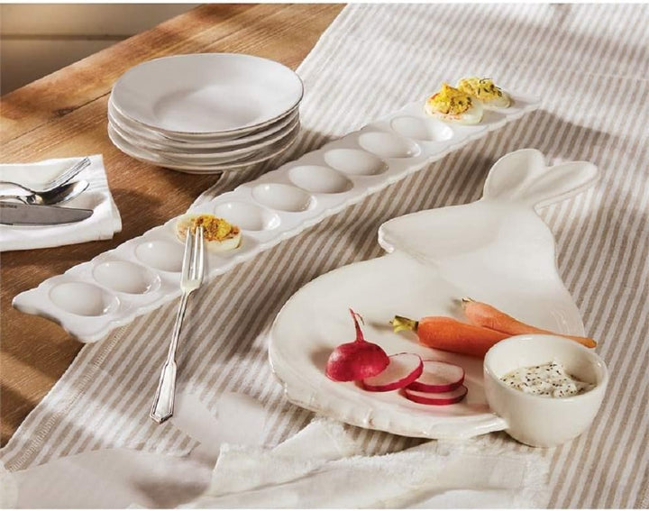 Scalloped Long Deviled Egg Tray & Fork Set