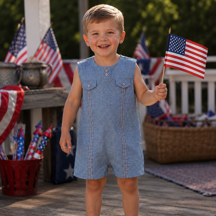 Chambray Flap Pockets Romper