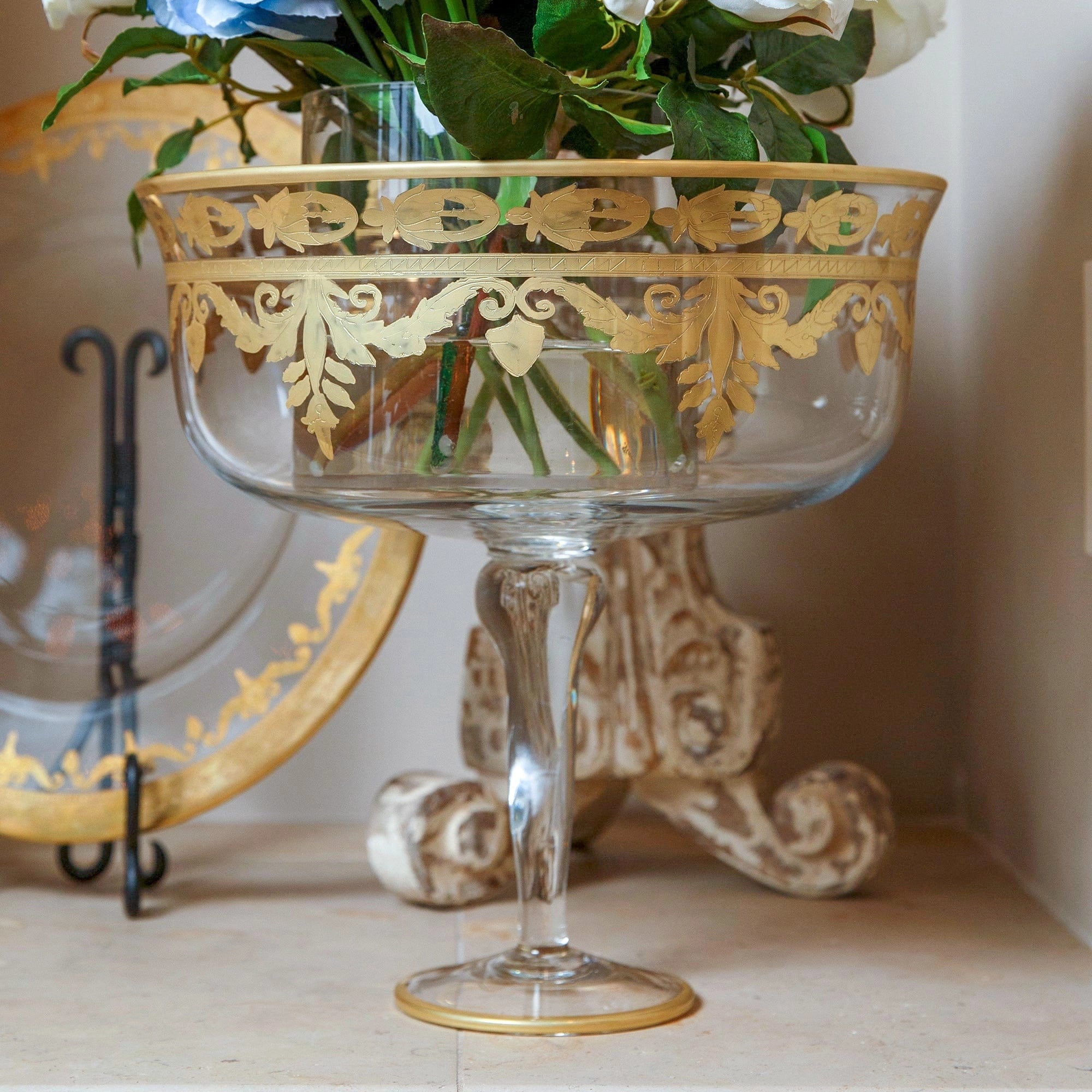 Vetro Gold Tall Footed Compote