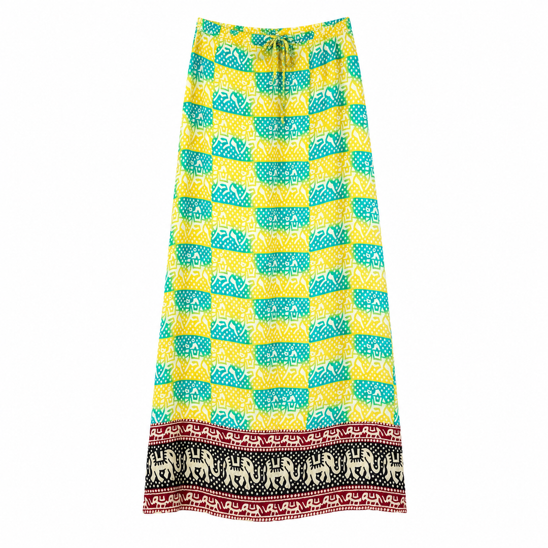 Turquoise &amp; Yellow Print Shauna Maxi Skirt