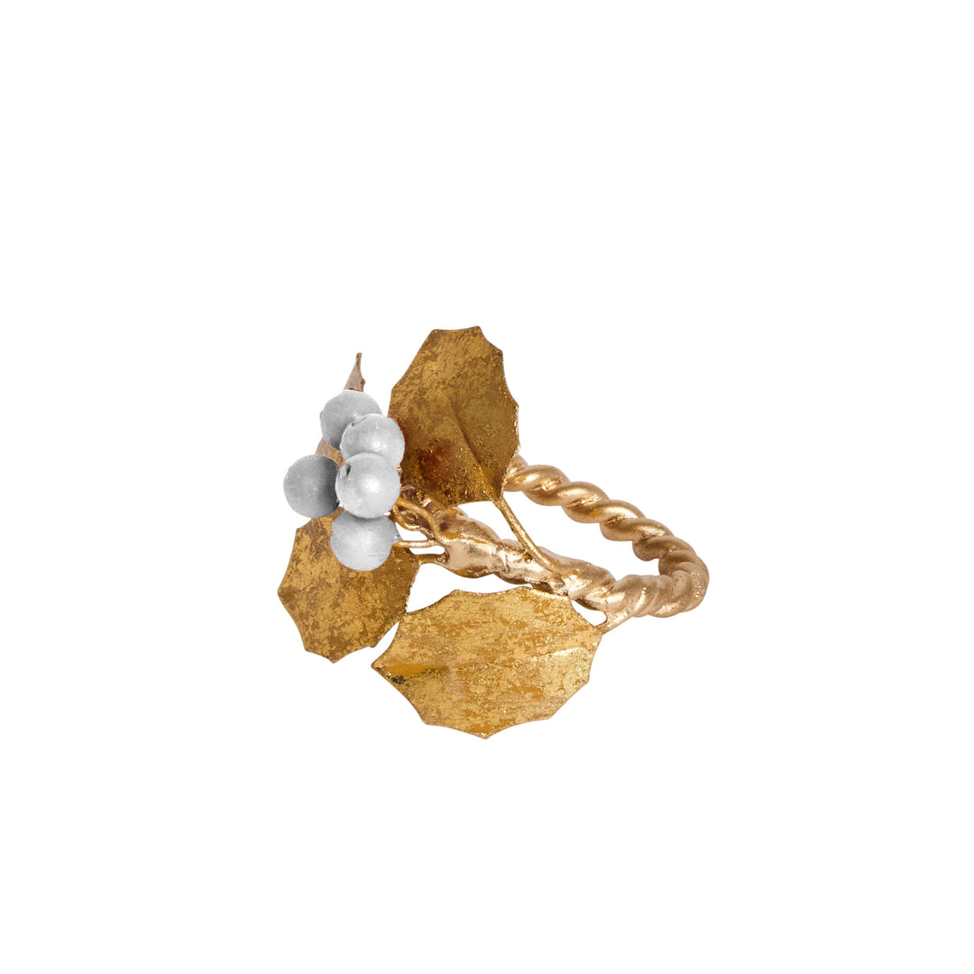 Forest Walk Holly with Berries Napkin Ring Set/4 - Gold/Silver
