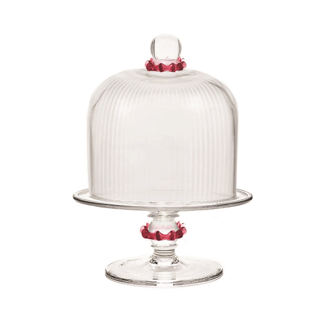 Nell Ruffle Petite Cake Dome &amp; Stand Set - Ruby