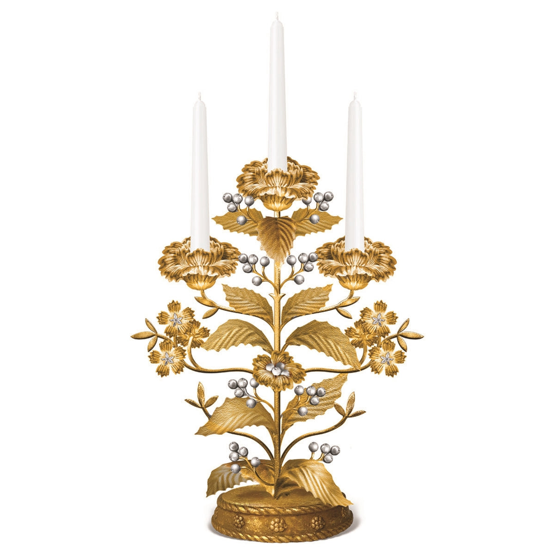 Forest Walk Holly 13" Centerpiece Candelabra - Gold/Silver