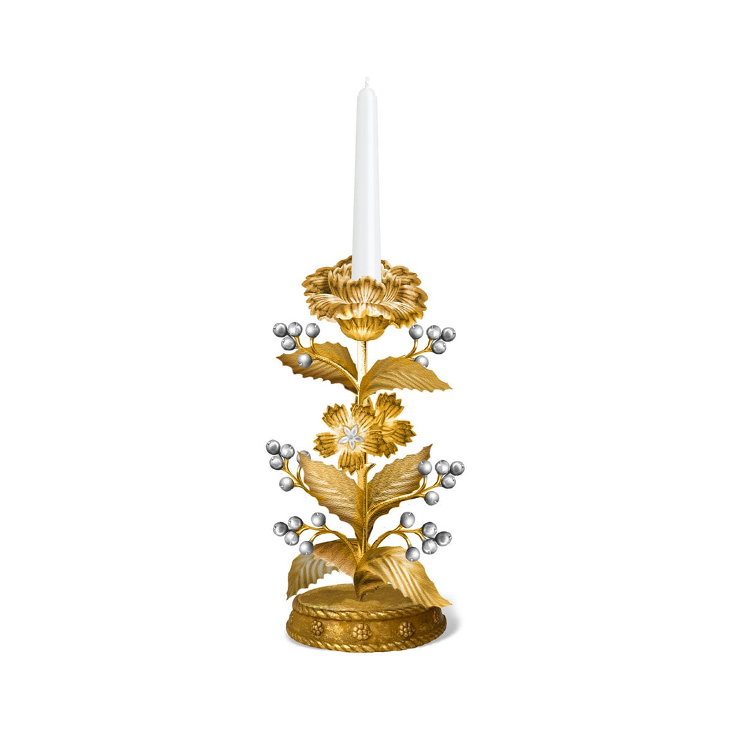 Forest Walk Holly 9" Candlestick - Gold/Silver