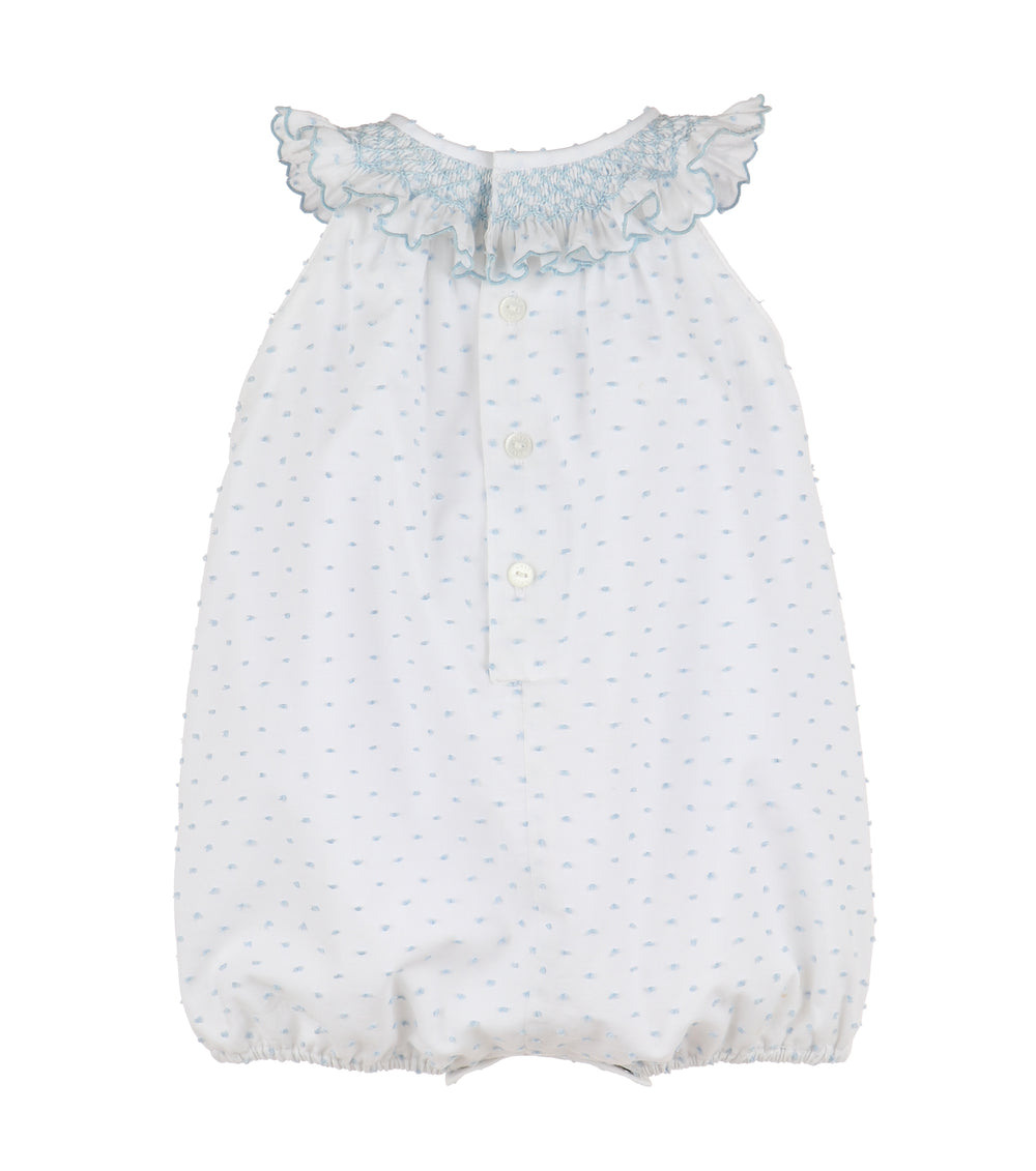 Blue Swiss Dot Smocked Bubble