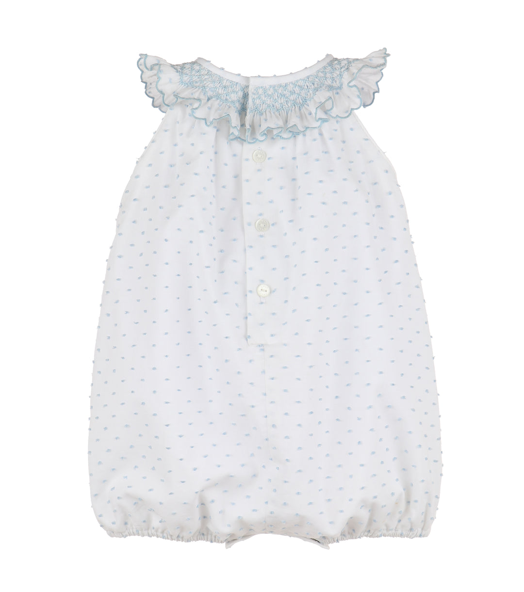 Blue Swiss Dot Smocked Bubble