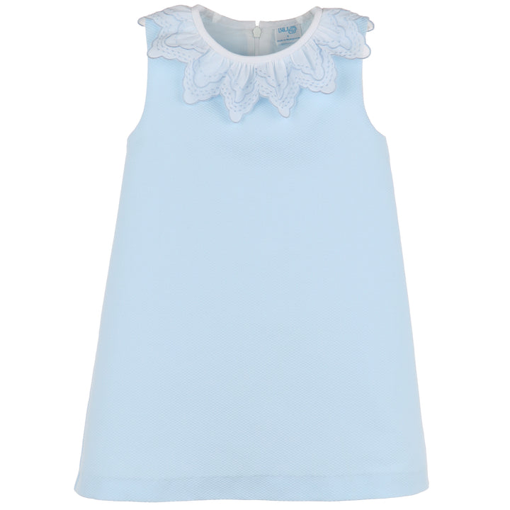 Blue Pique A-Line Dress w/ Embroidered Collar