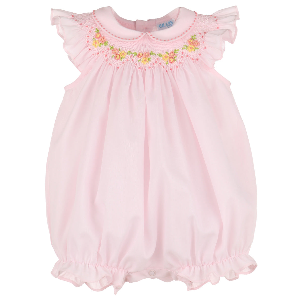 Pink Heirloom Smocked Bubble with Collar