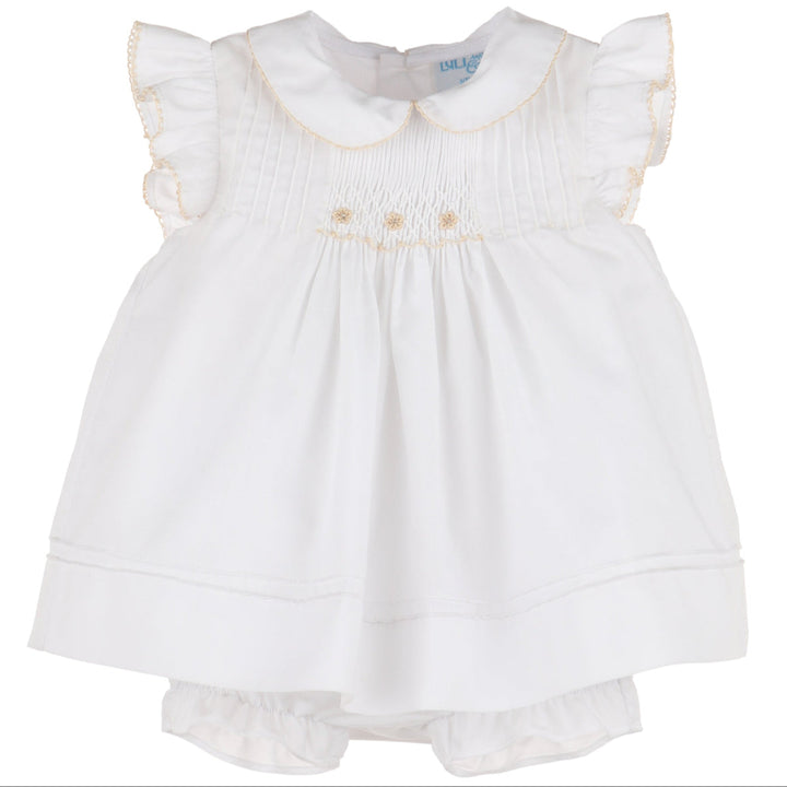 White w/ Beige Sweet Smock Dress