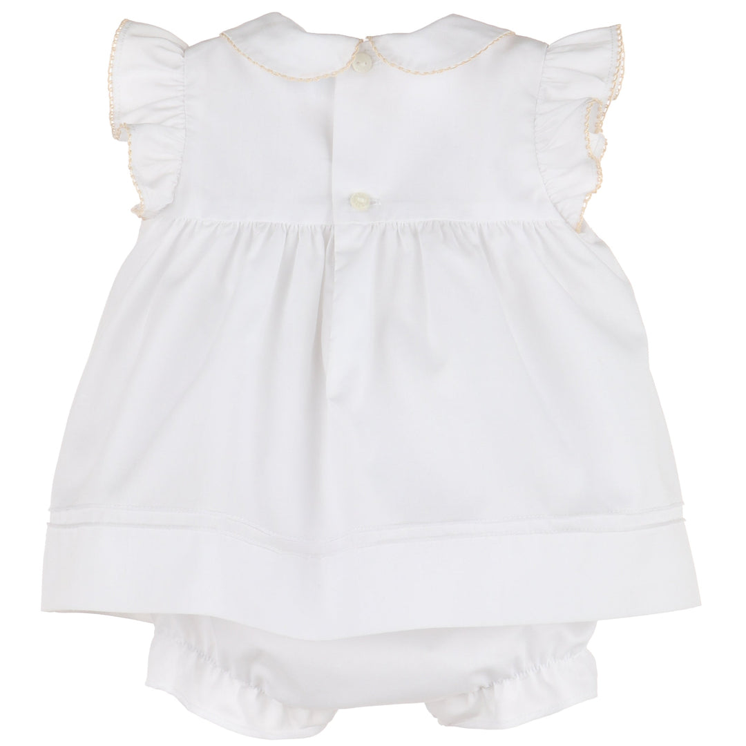 White w/ Beige Sweet Smock Dress