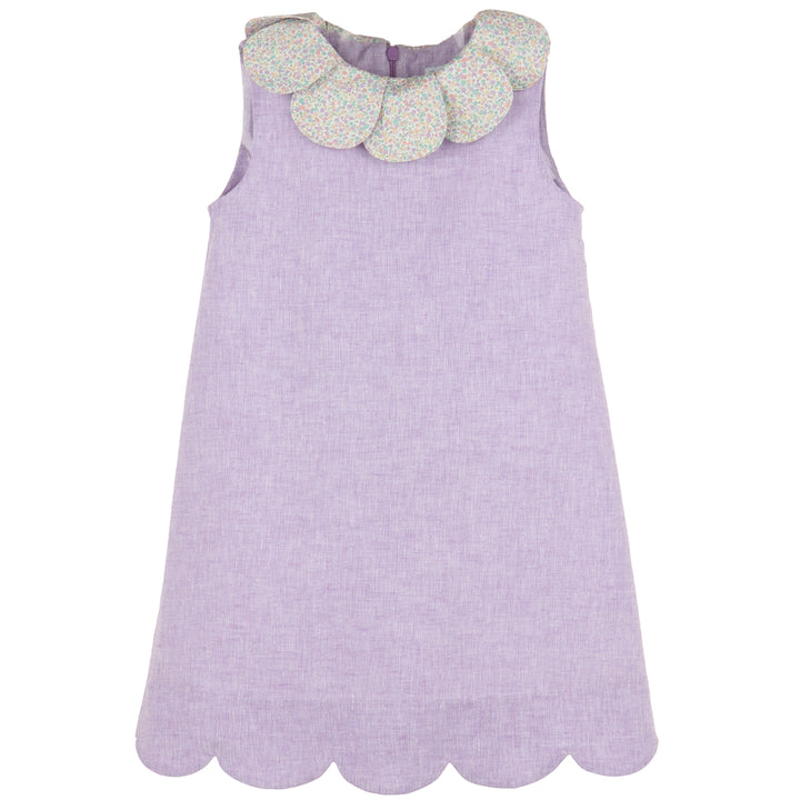 Lilac Petal Print Scallops Dress