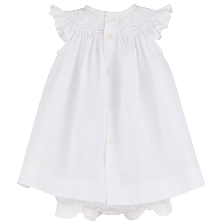 White Floral Diamond Smocked Bishop Dress w/ Bonnet