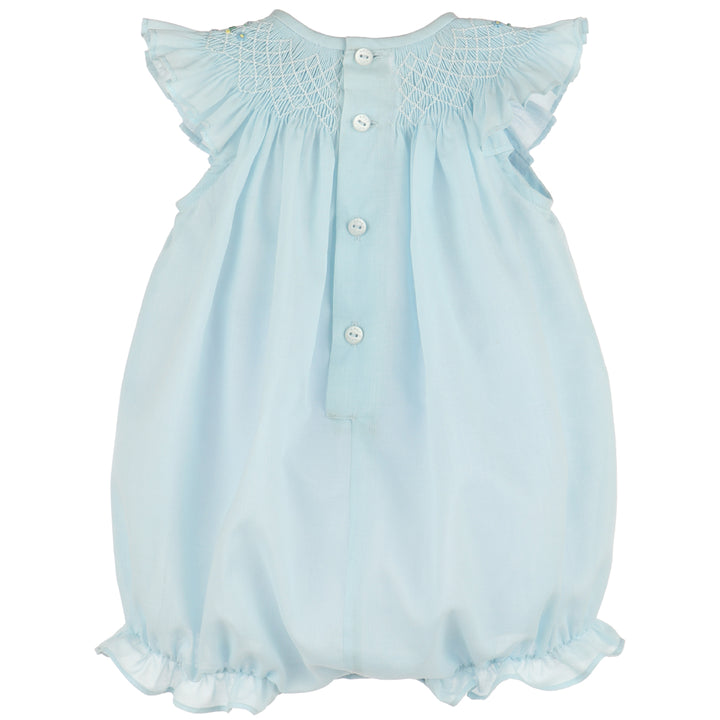 Blue Floral Diamond Smocked Bubble