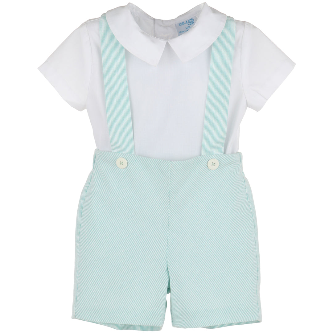 Aqua Pinstripes Suspenders Boy Set