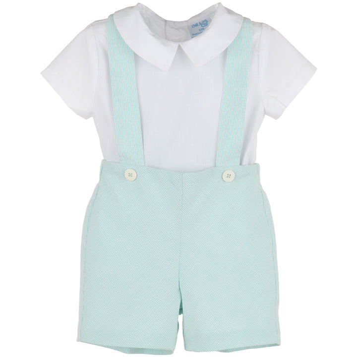 Aqua Pinstripes Suspenders Boy Set