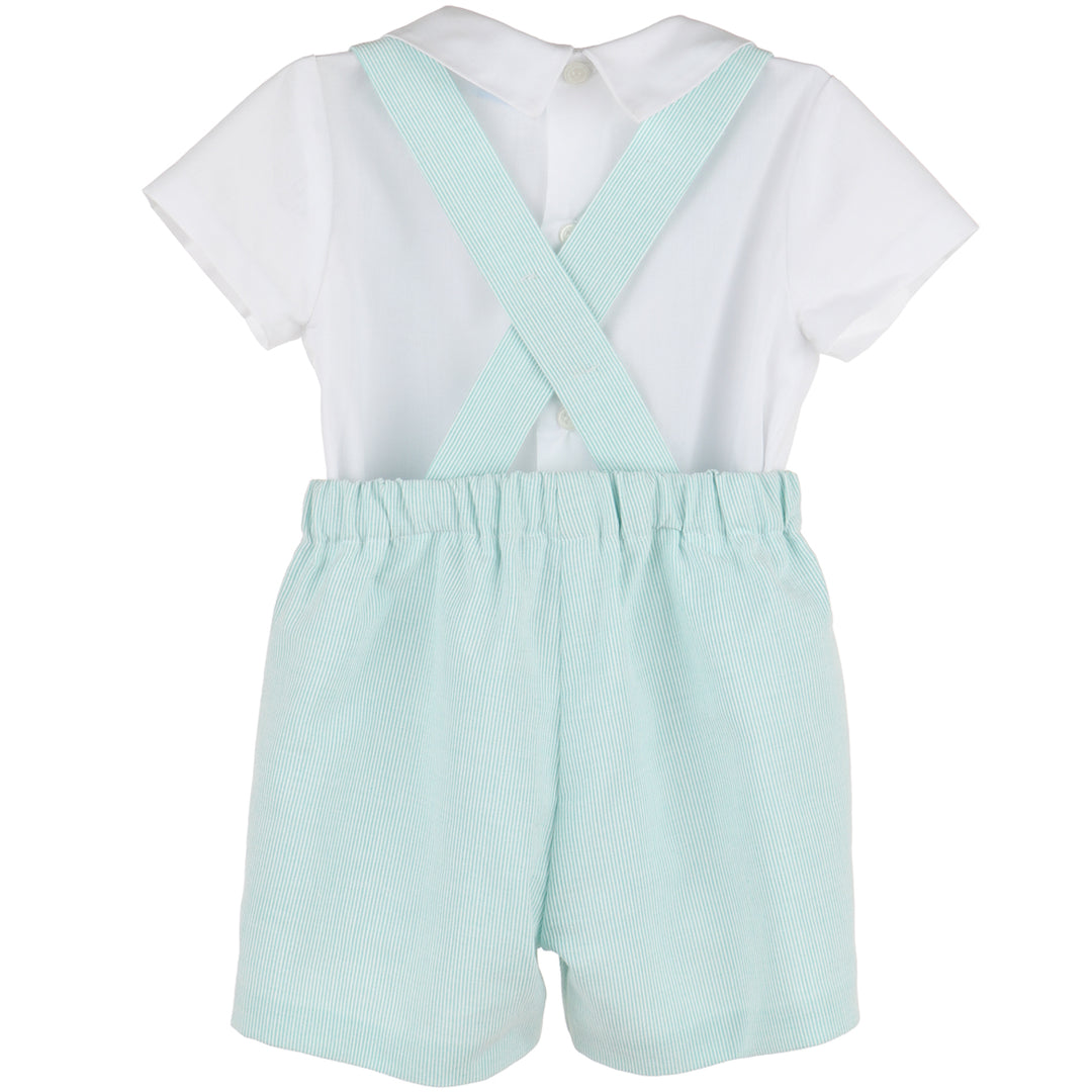Aqua Pinstripes Suspenders Boy Set