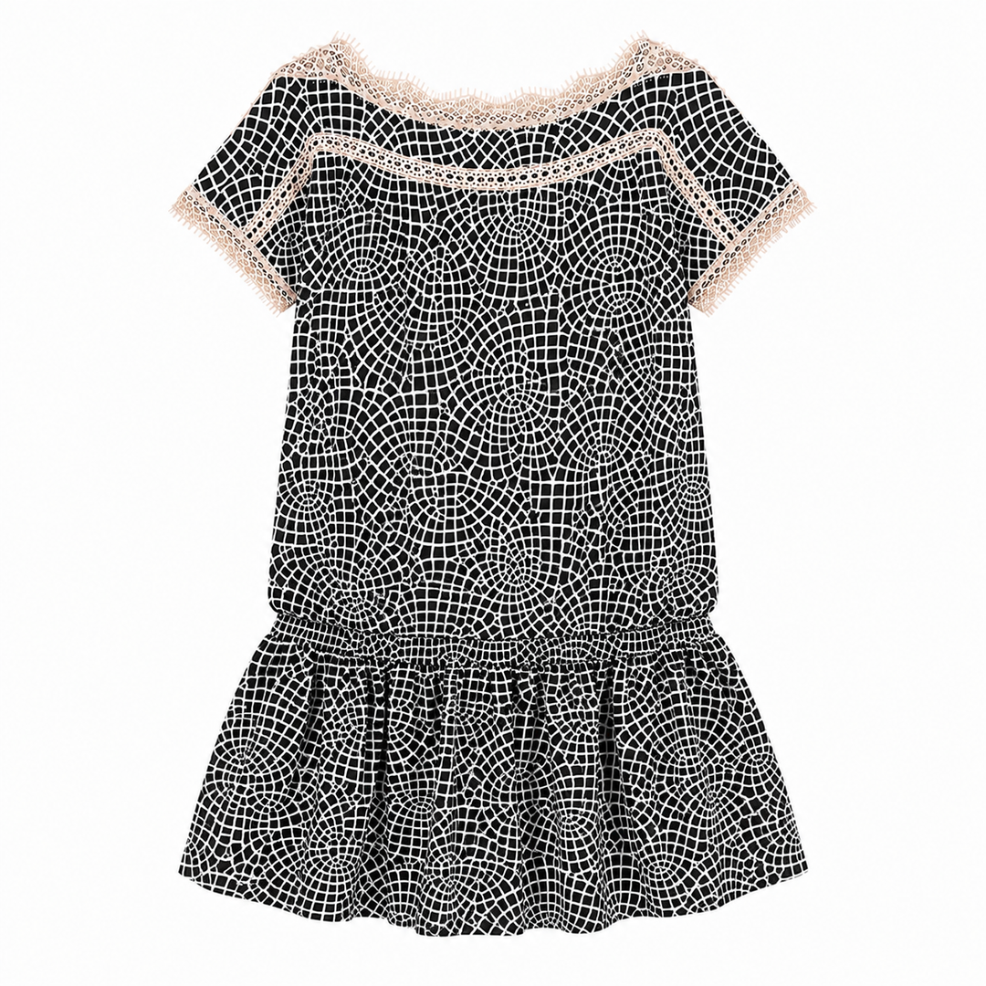 Lace Slouch Black Print Tunic