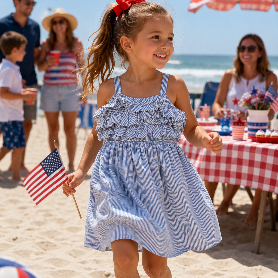Blue and White Striped Seersucker Sundress