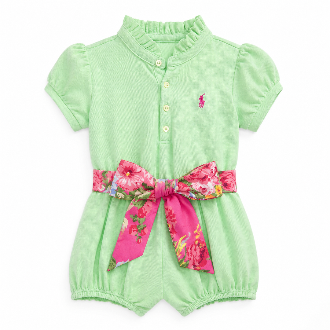 Ruffle Collar Romper w/ Floral Belt