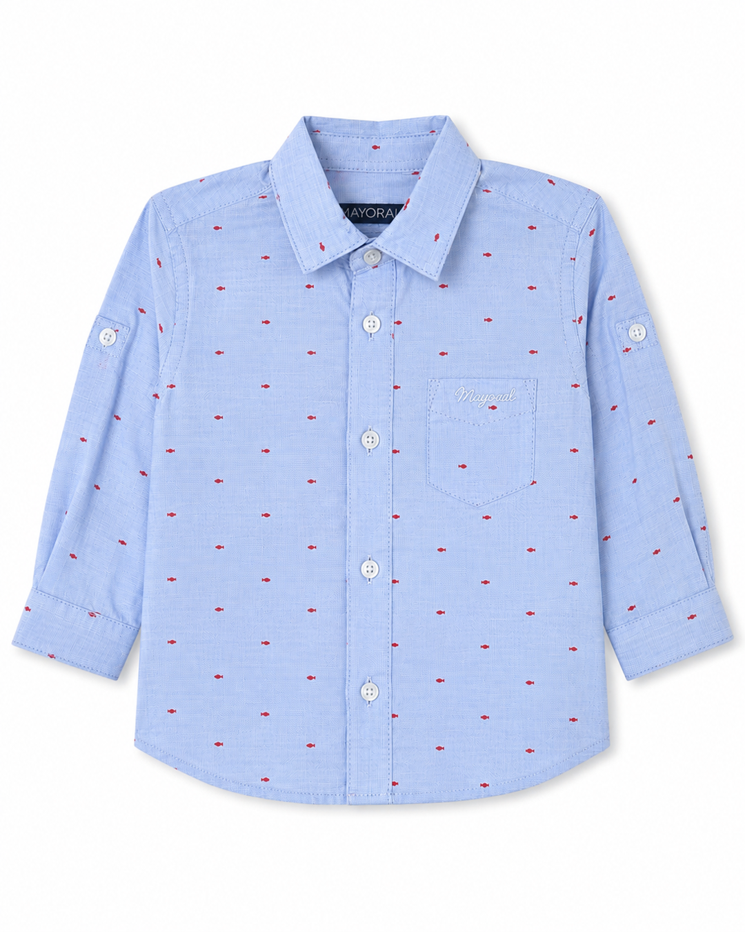 Blue Fish Print Long Sleeve Button Up