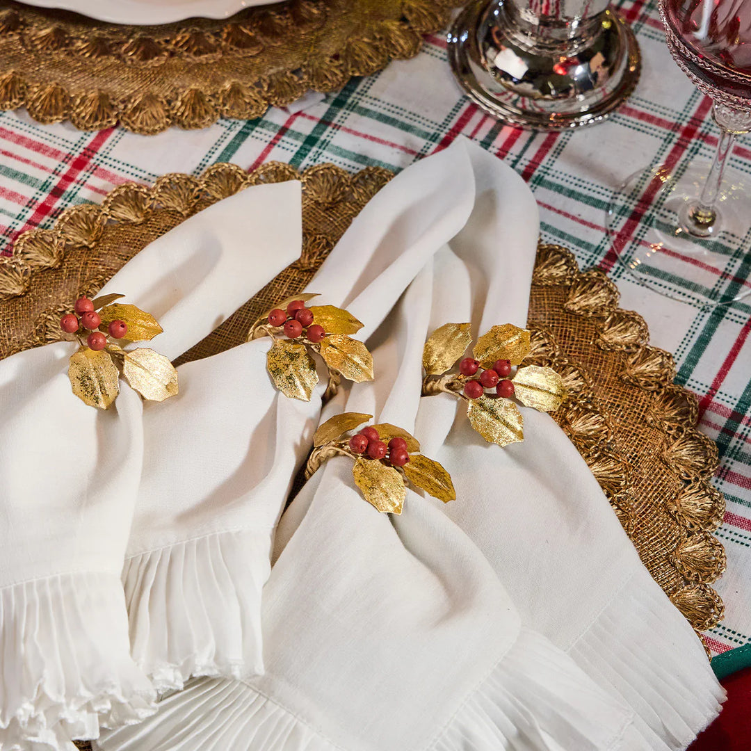 Forest Walk Holly with Berries Napkin Ring Set/4 - Multi