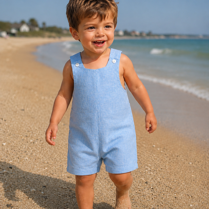 Sky Linen Short John John With Tab