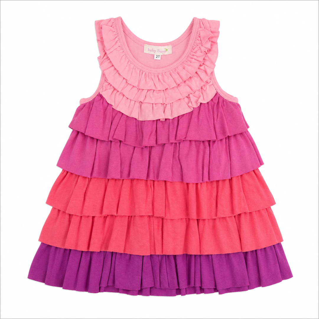 Pink Color Blocking Ruffle Dress