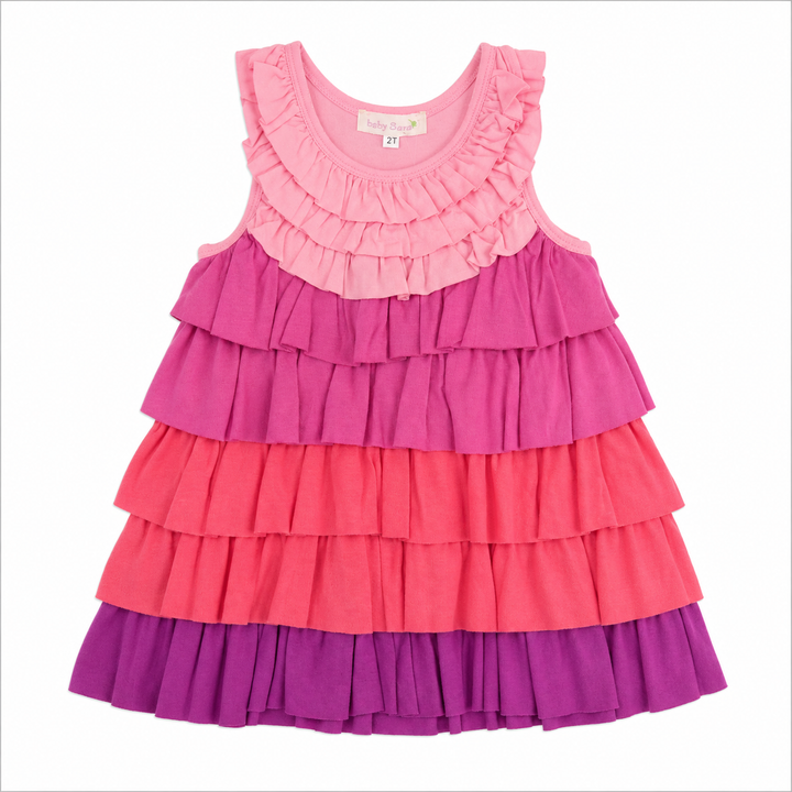 Pink Color Blocking Ruffle Dress