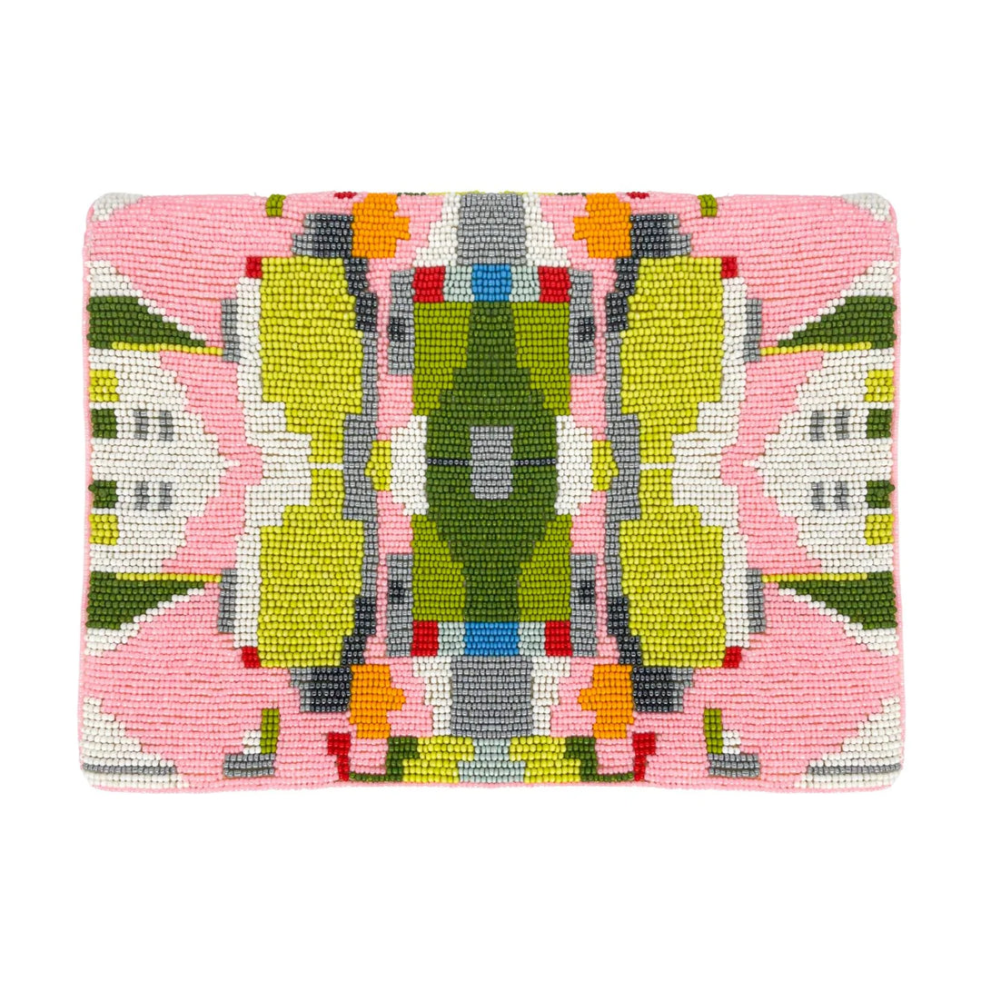 Poppy Pink Beaded Clutch