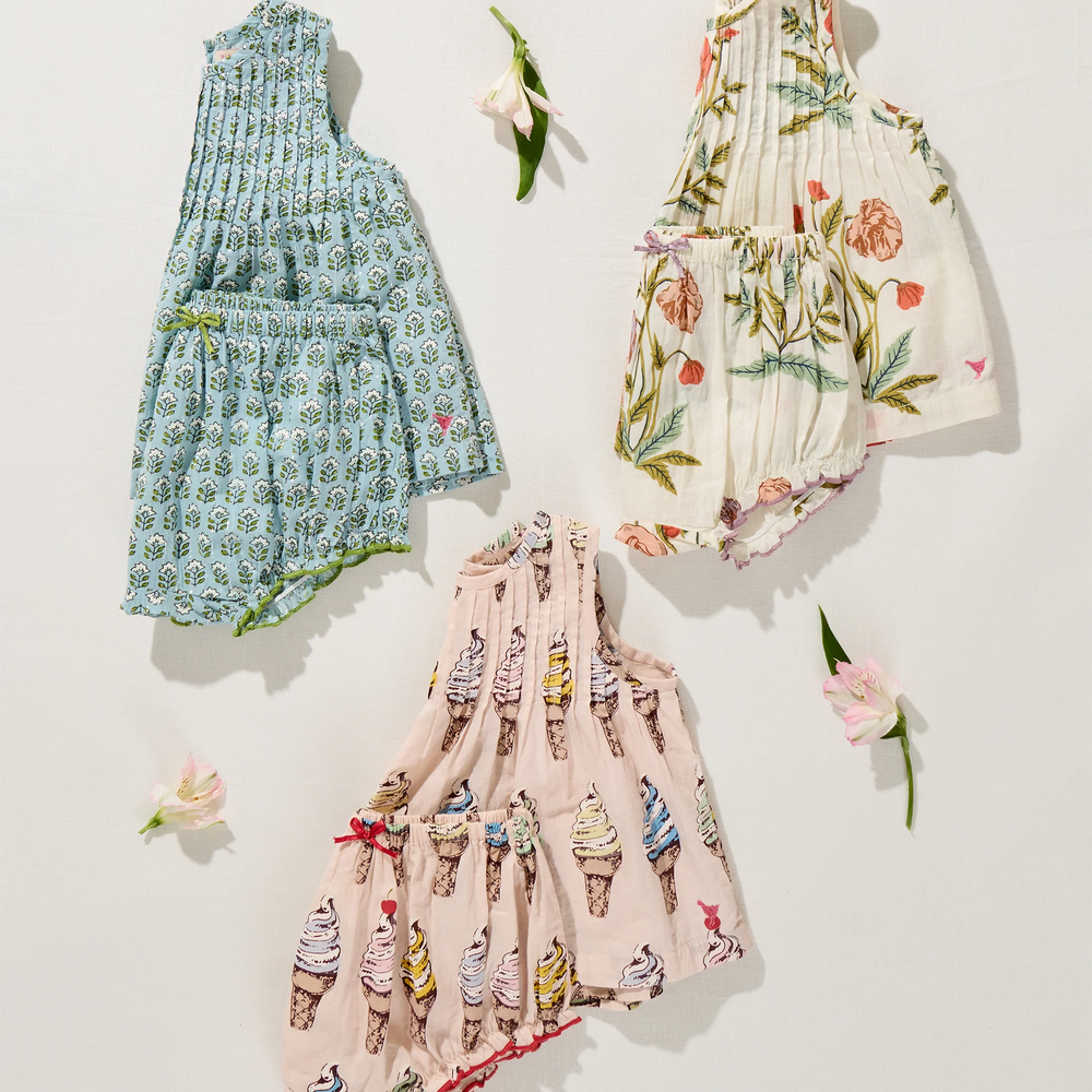 Baby Girls Jaipur 2pc Set - Blue Prairie Block Print
