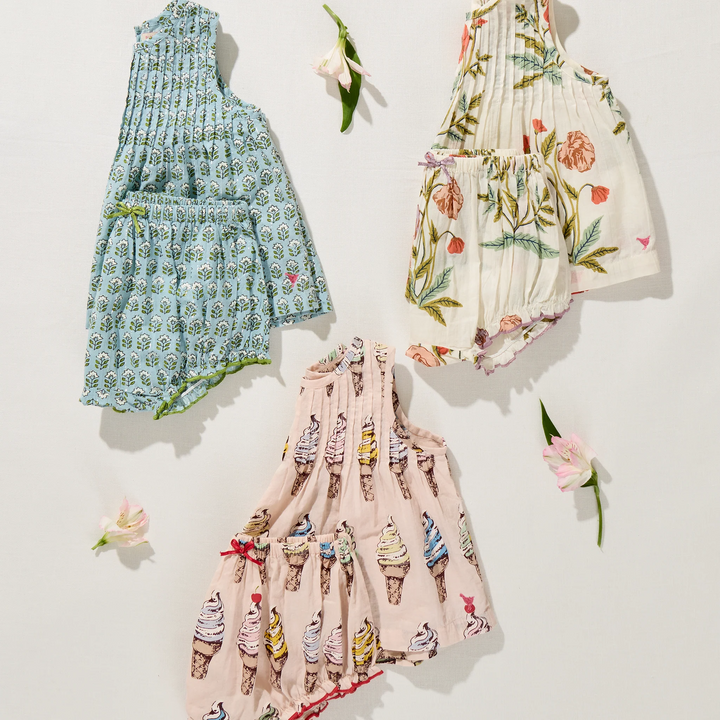Baby Girls Jaipur 2pc Set - Blue Prairie Block Print
