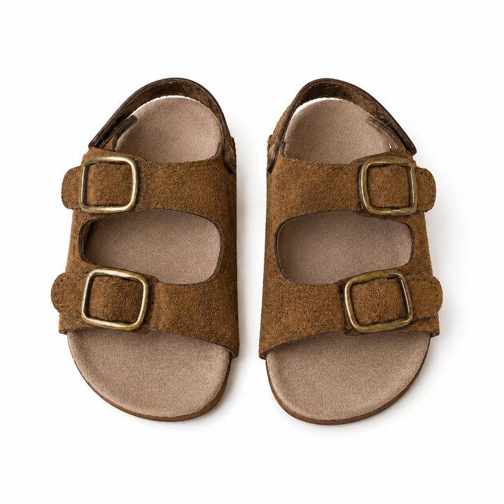 Brown Velcro Buckle Strap Sandals