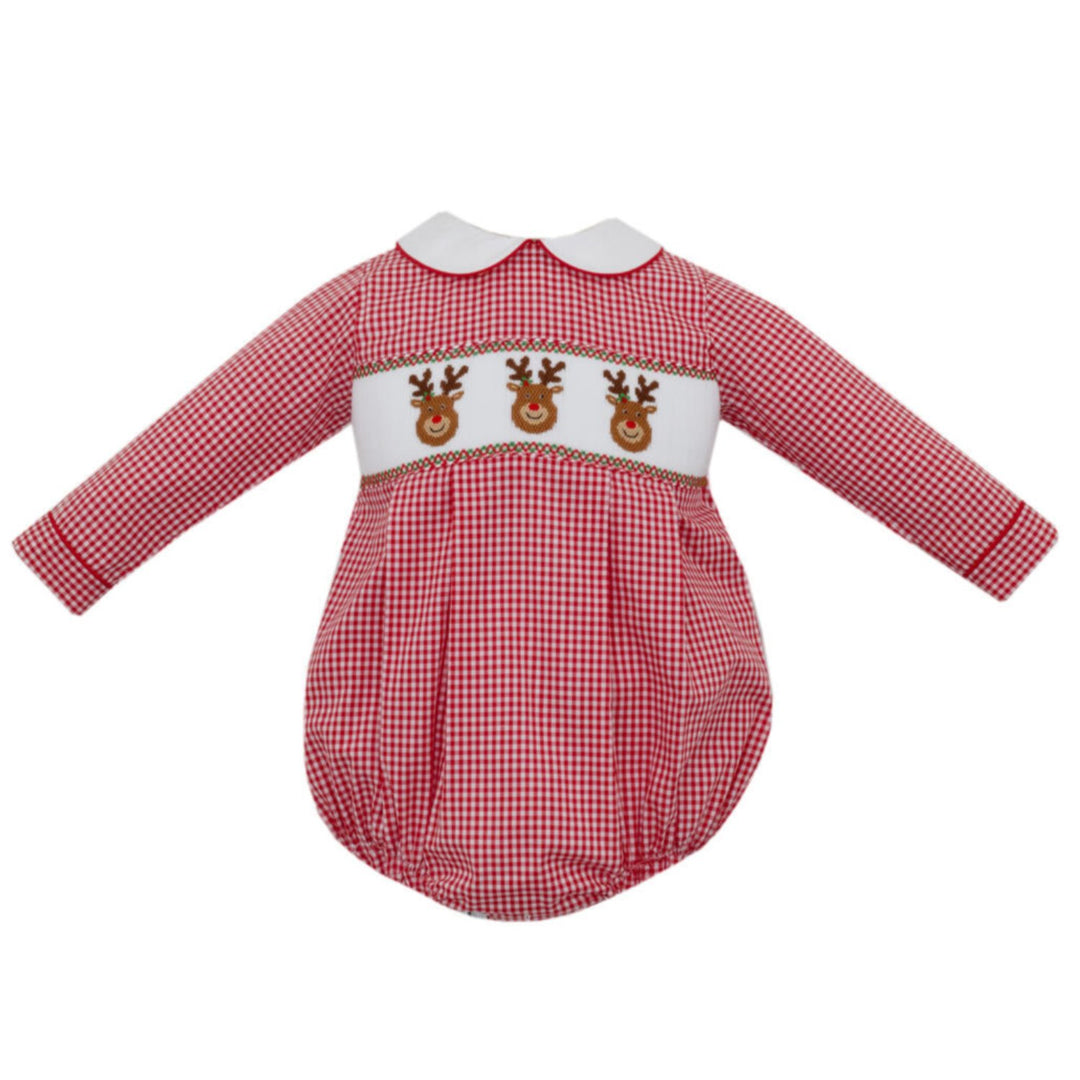 Reindeer Face Red Gingham Short Bubble