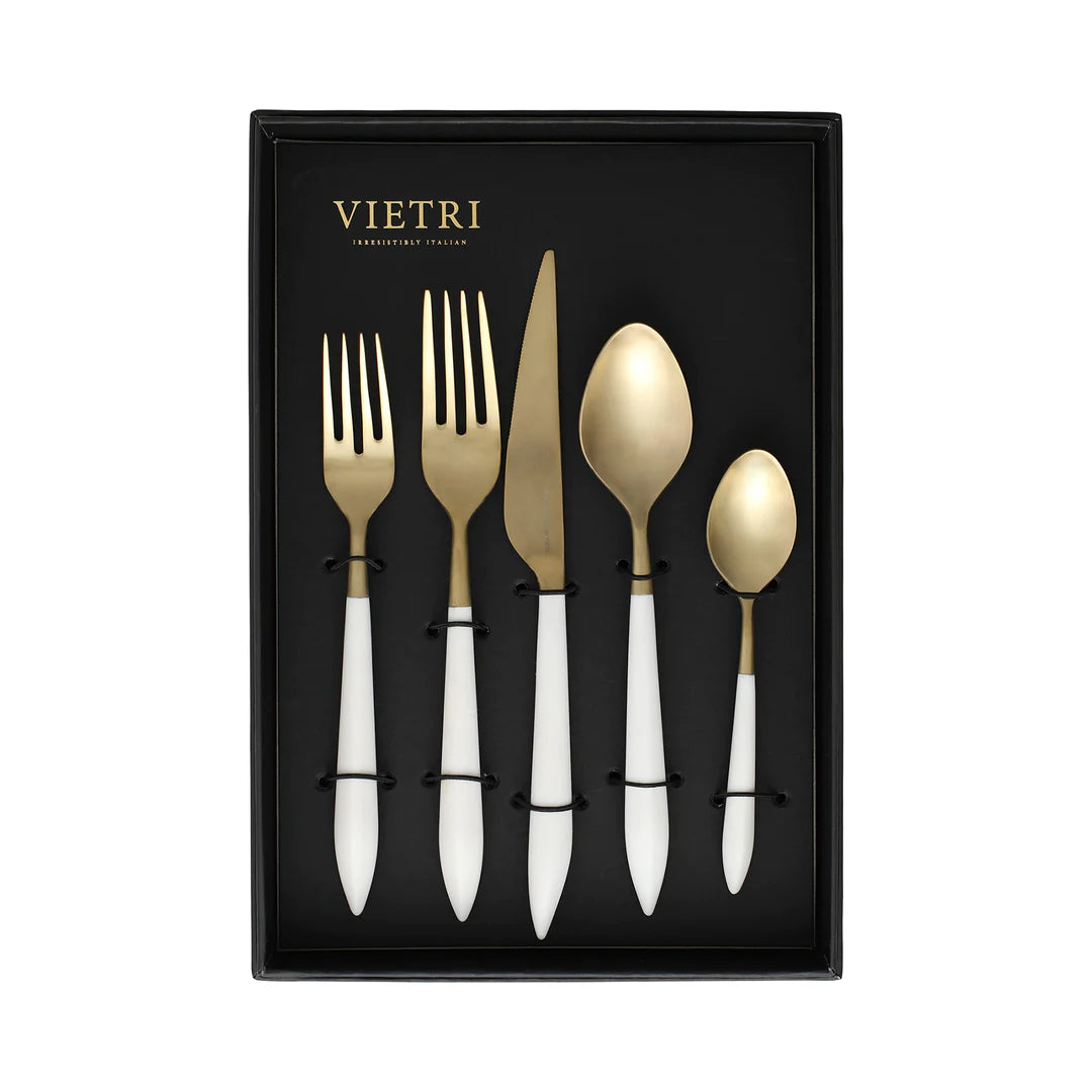 Ares Oro & White Five-Piece Boxed Place Setting - Set of 4