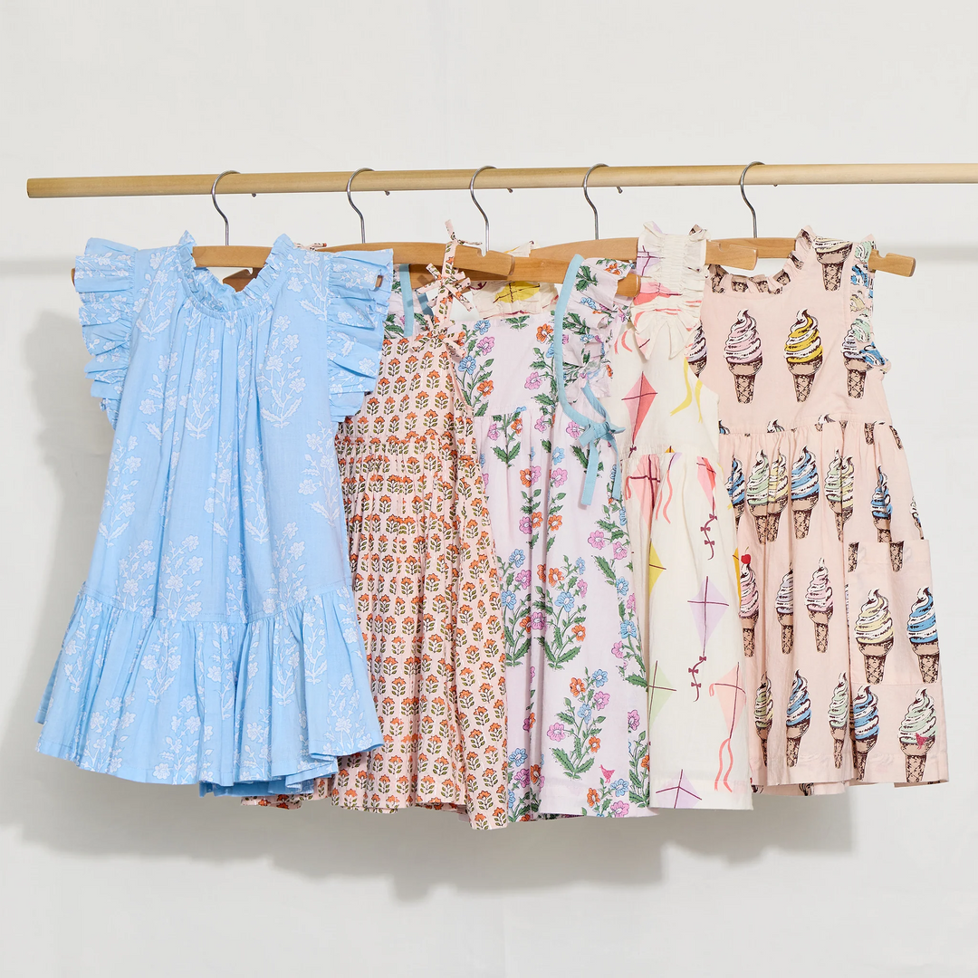 Girls Tia Dress - Pink Prairie Block Print Dress