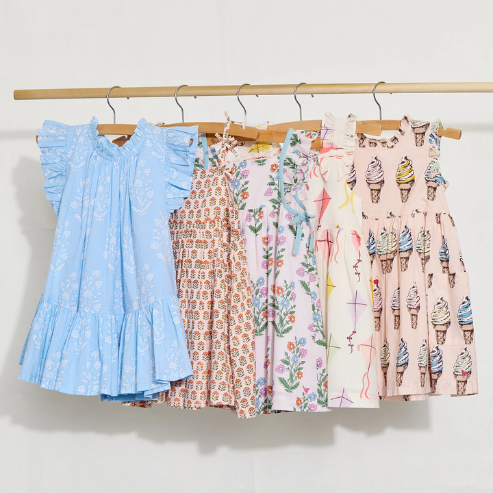 Girls Tia Dress - Pink Prairie Block Print Dress