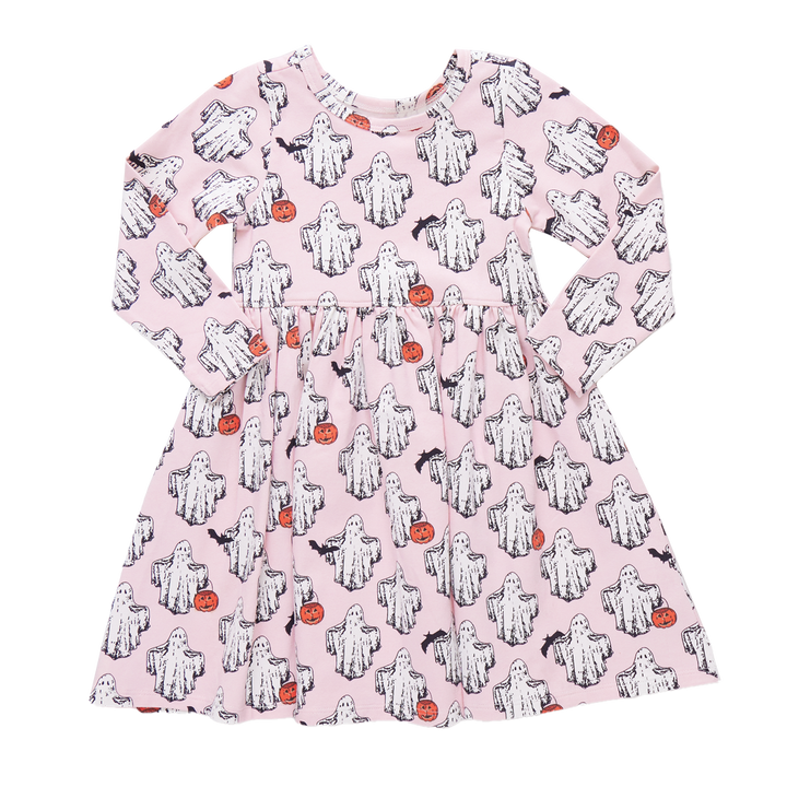 Girls Organic Long Sleeve Steph Dress - Boo