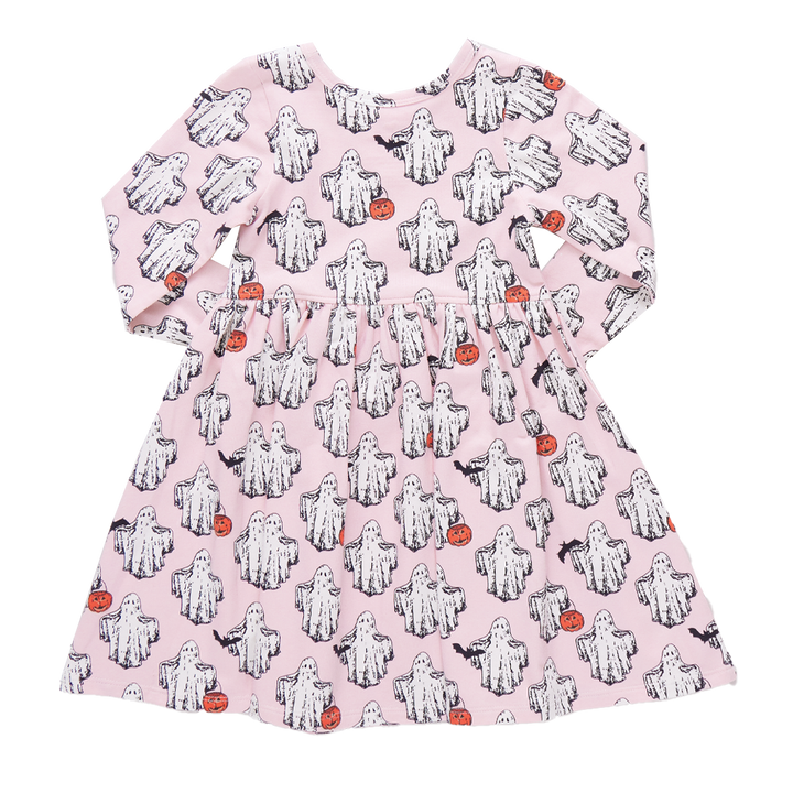 Girls Organic Long Sleeve Steph Dress - Boo