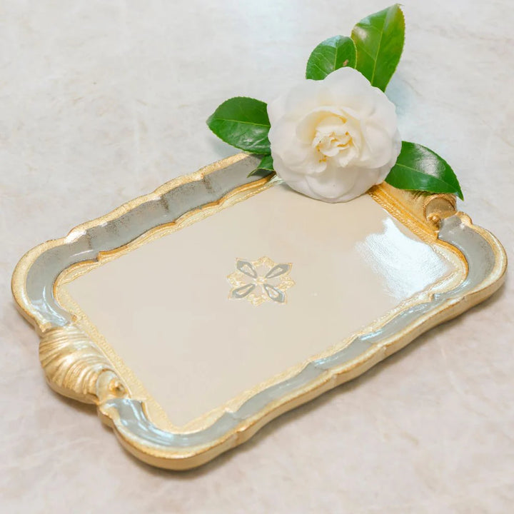 Small Florentino Baroque Wooden Tray - Villa Blue