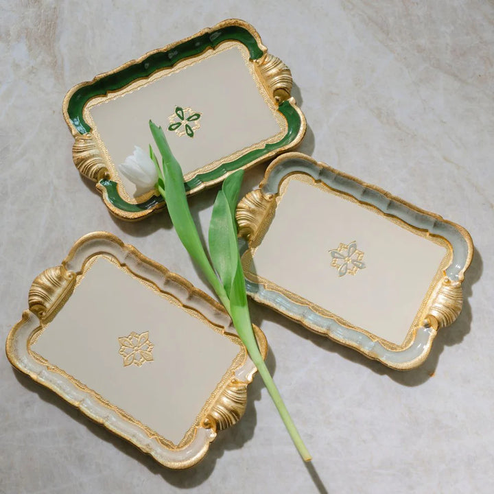 Small Florentino Baroque Wooden Tray - Villa Blue
