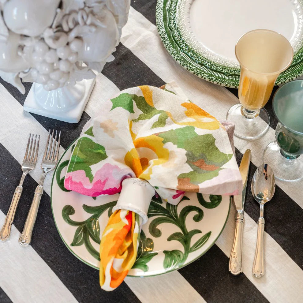 Portofino Bold Black Stripe Linen Table Square
