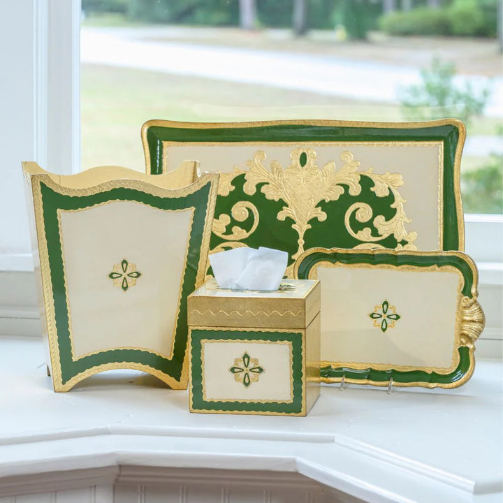 Florentino Baroque Wooden Tissue Box Cover - Green