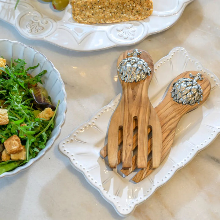 Artichoke Olive Wood Salad Server Set