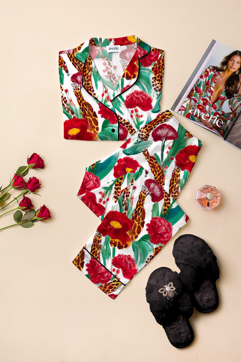 Annabelle Posies Print Two-Piece Silk Pajama Set