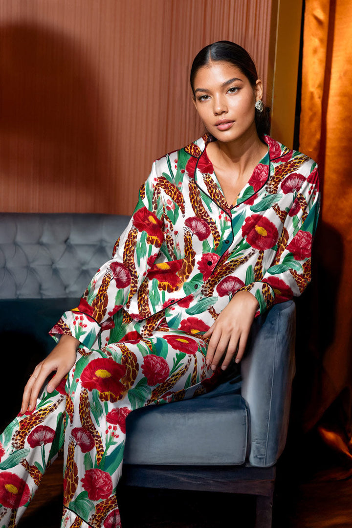 Annabelle Posies Print Two-Piece Silk Pajama Set
