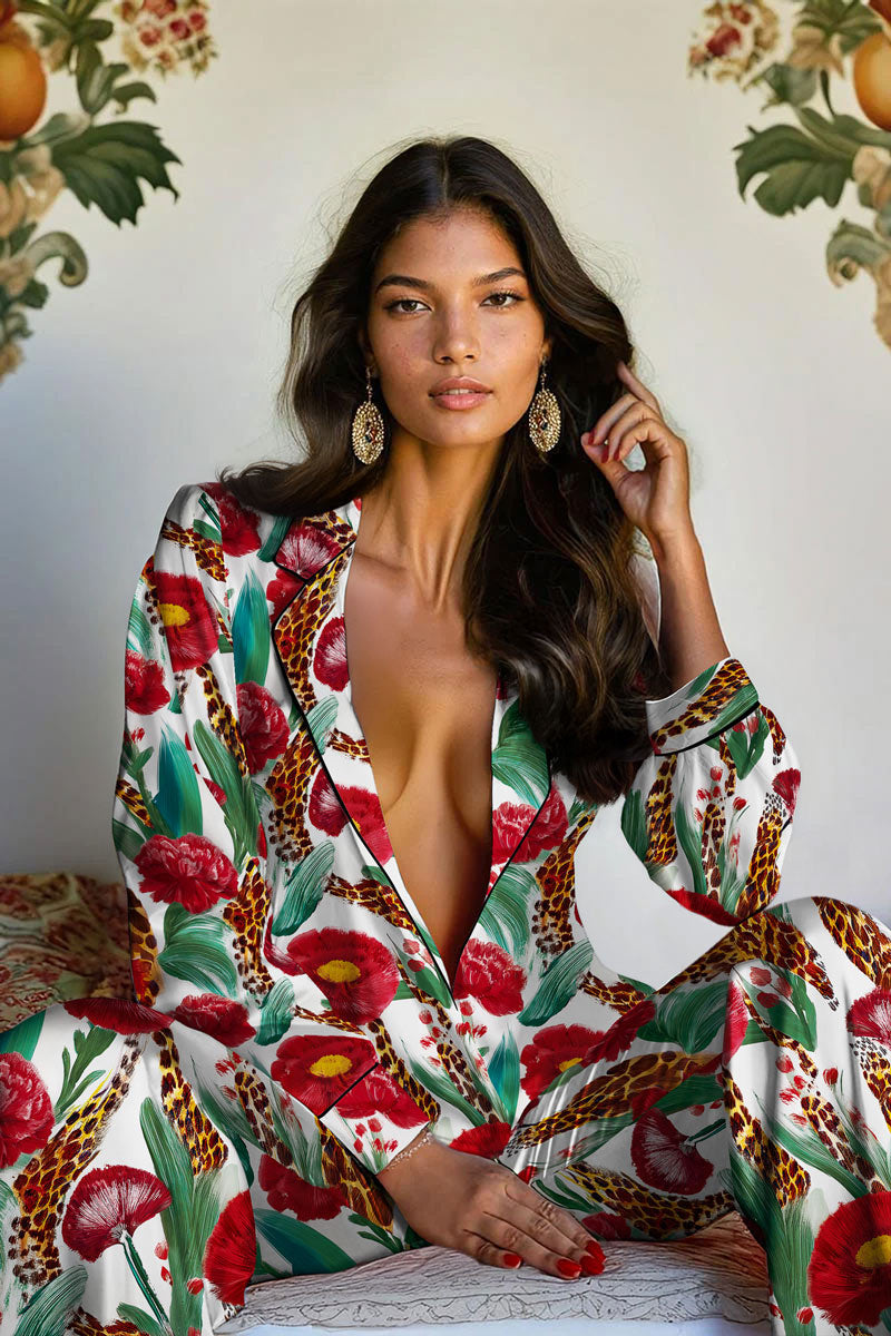 Annabelle Posies Print Two-Piece Silk Pajama Set