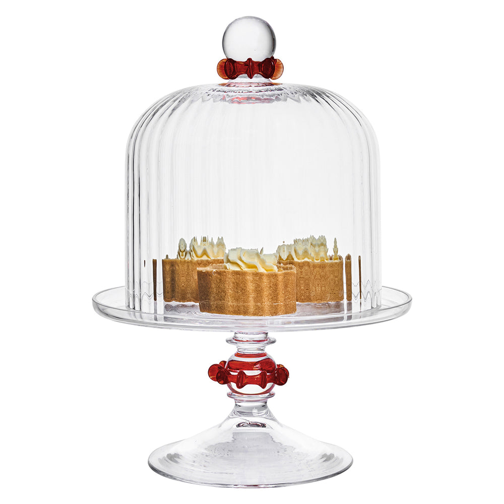 Nell Ruffle Petite Cake Dome & Stand Set - Ruby