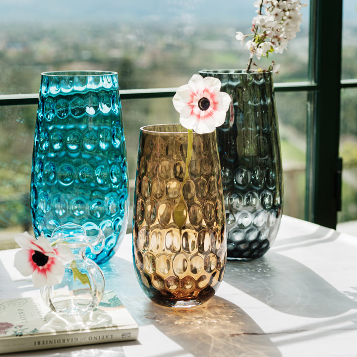 Bolla Glass Ash Blue Medium Pebbled Vase