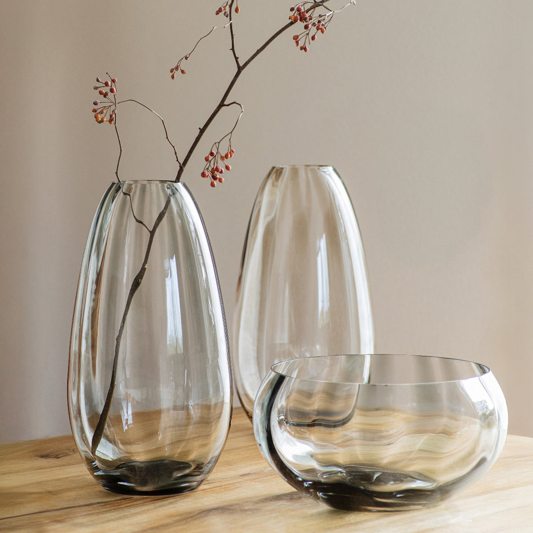 Bolla Glass Gray Medium Pleated Vase