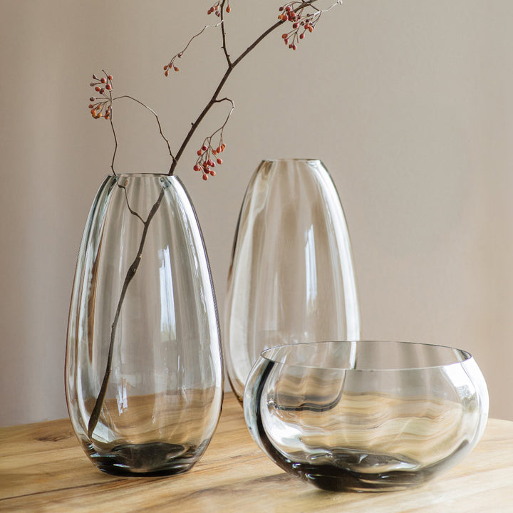 Bolla Glass Gray Medium Pleated Vase